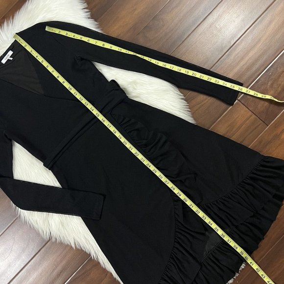 Ganni Size 34 Black Addison Ruffle Dot Mesh Wrap Dress Long Sleeve - Picture 4 of 11